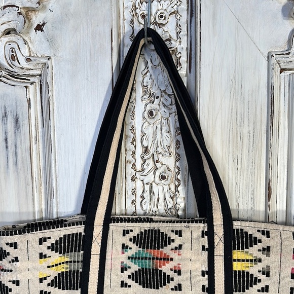 Patterned Tote Bag with Black and Yellow Accents Made In India - Picture 2 of 7